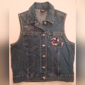 Mickey Unlimited Disney Women's Blue Jean Vest Jacket Buttons Size L 100% Cotton